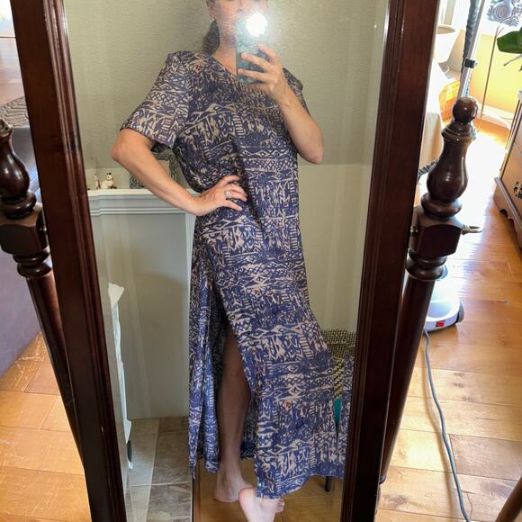 Vtg 1990s Maxi Dress LONG Jeffrey Dara Size Flowy wood beads boho hippie L/XL - Picture 10 of 13